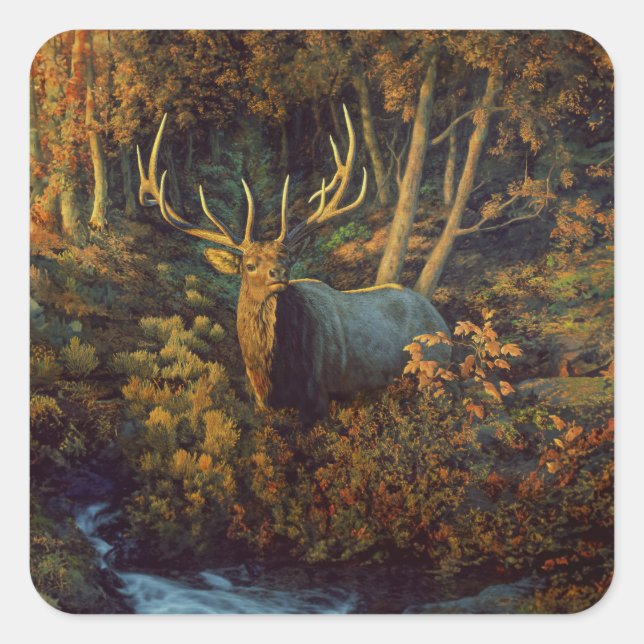 Sticker Carré Bull Elk dans la forêt d'automne (Devant)