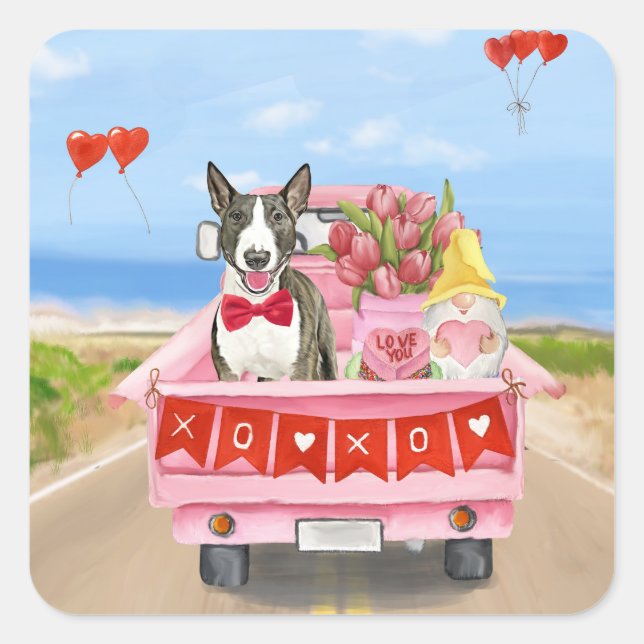 Sticker Carré Bull Terrier Chien Saint-Valentin Coeurs de camion (Devant)