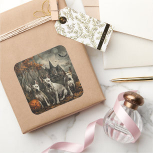 Sticker Carré Bull Terrier Halloween Night Doggy Délice