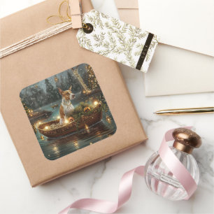 Sticker Carré Bull Terrier Noël Festive Voyage