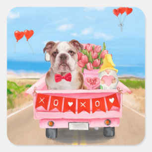 Sticker Carré Bulldog anglais Saint-Valentin Coeurs de camion
