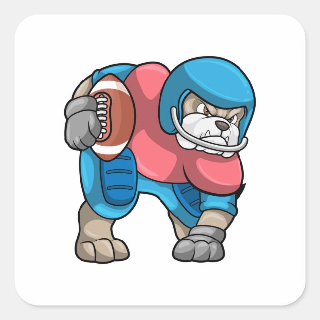 Sticker Carré Bulldog at Sports with Football & Helmet (Devant)