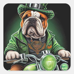 Sticker Carré Bulldog Driving Bike St. Patrick's Day