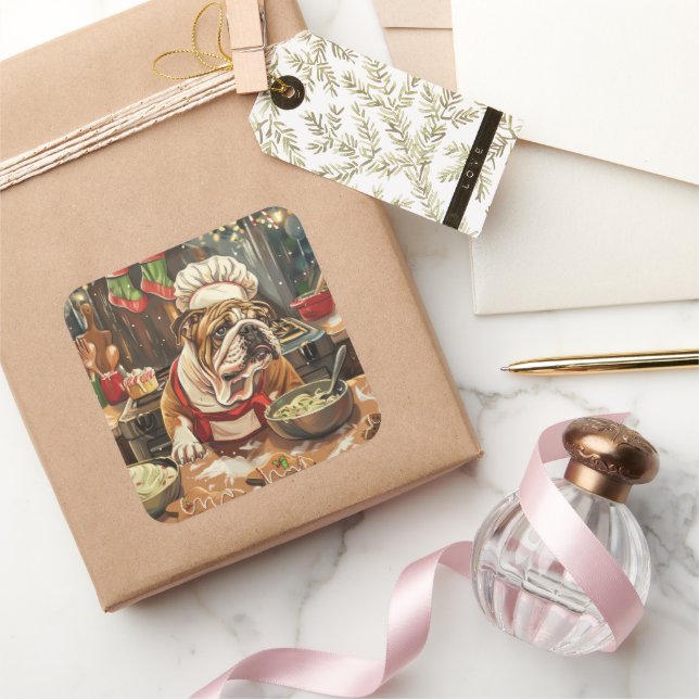 Sticker Carré Bulldog Holiday Baking : Noël festif (Cadeaux)