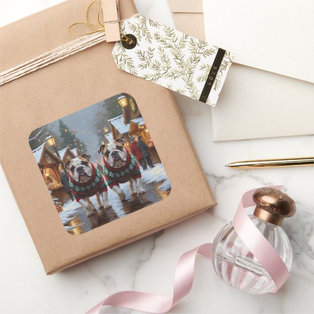 Sticker Carré Bulldogs Christmas Snow Holiday (Cadeaux)