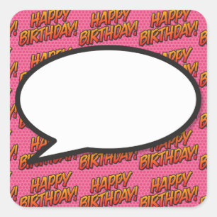 Sticker Carré Bulle de texte Joyeux Anniversaire Fun Retro Bande