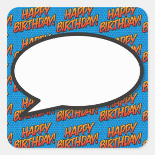 Sticker Carré Bulle de texte Joyeux Anniversaire Fun Retro Bande