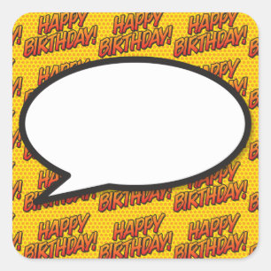 Sticker Carré Bulle de texte Joyeux Anniversaire Livre de Bande 
