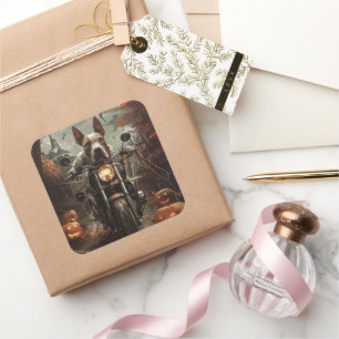 Sticker Carré Bulle Terrier Riding Moto Halloween effrayant