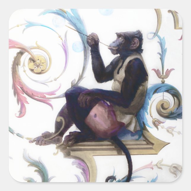 Sticker Carré Bulles de soufflage de singe (Devant)