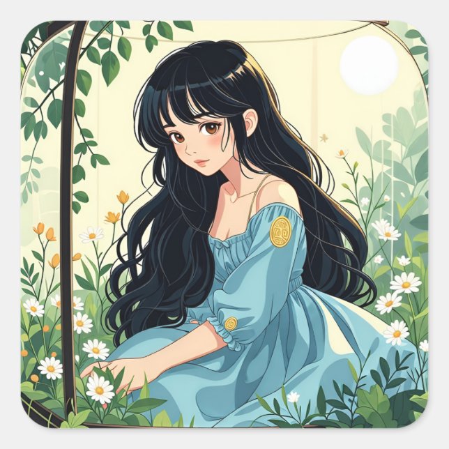 Sticker Carré Bullet Journaling Series3 - Terrarium Girl 3 (Devant)