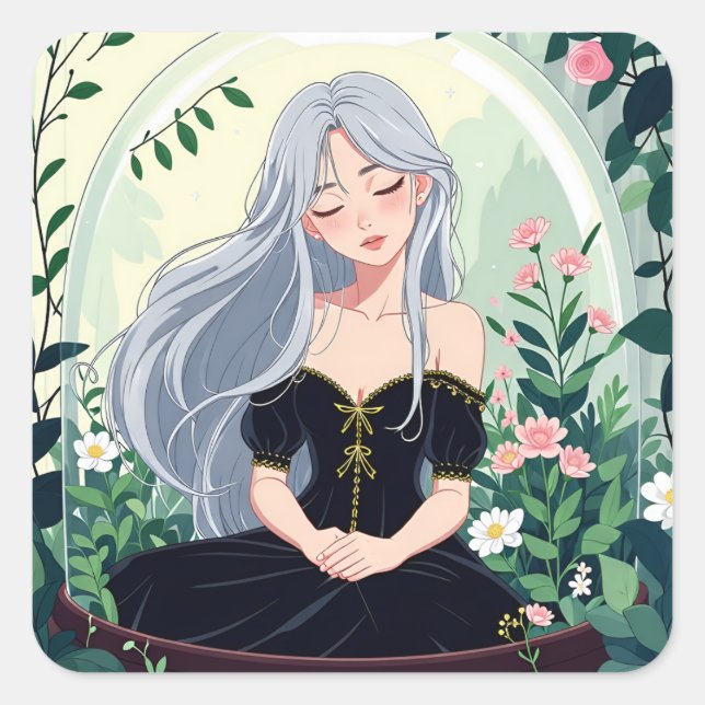 Sticker Carré Bullet Journaling Series8 - Terrarium Girl 8 (Devant)