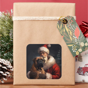 Sticker Carré Bullmastiff avec Noël Festif du Père Noël