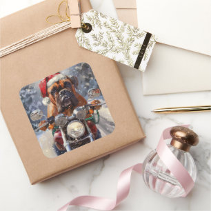 Sticker Carré Bullmastiff Chien équitation Moto Noël