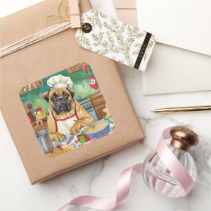 Sticker Carré Bullmastiff Fête Baking : Noël festif