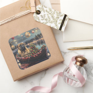 Sticker Carré Bullmastiff Noël Festive Voyage