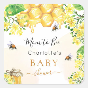 Sticker Carré Bumble abeilles miel fleurons jaune Baby shower