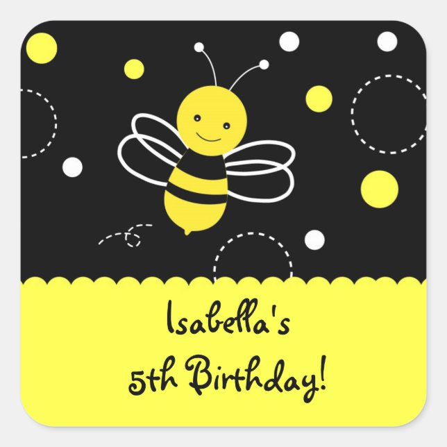 Sticker Carré Bumble Bee Anniversaire Fête Faveur Stckers Étique (Devant)