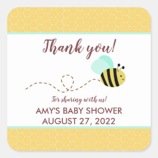 Sticker Carré Bumble Bee Mint Green Baby Shower Favor