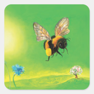 Sticker Carré Bumblebee survolant le pré