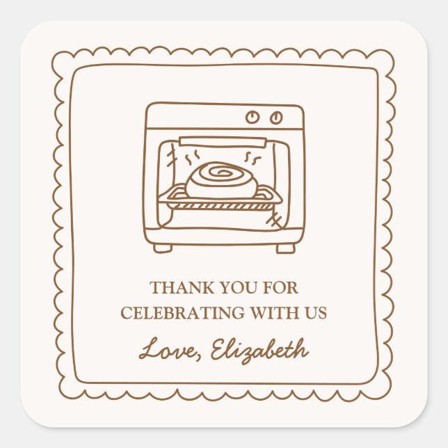 Sticker Carré Bun in the Oven Baby Shower Thank You Favor (Devant)