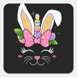 Sticker Carré Bunnicorn Lapin de Pâques Unicorne Rabbit mignonn