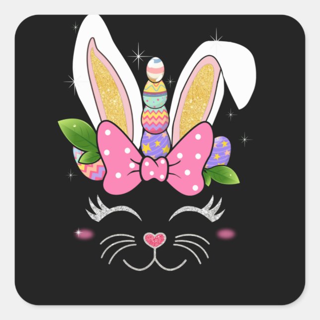 Sticker Carré Bunnicorn Lapin de Pâques Unicorne Rabbit mignonne (Devant)