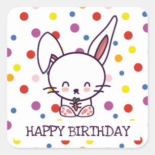 Sticker Carré Bunny Anniversaire Et Pois