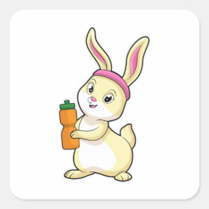 Sticker Carré Bunny at fitness with Drinking bottle