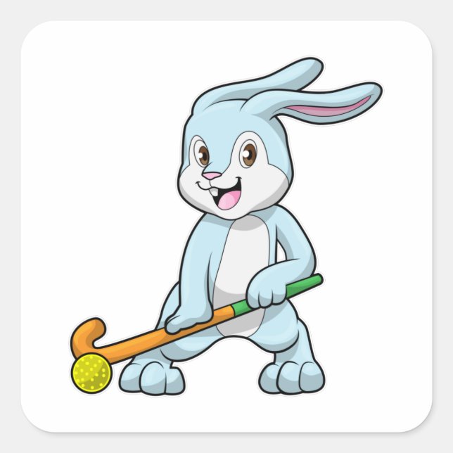 Sticker Carré Bunny au hockey sur gazon avec bâton de hockey (Devant)