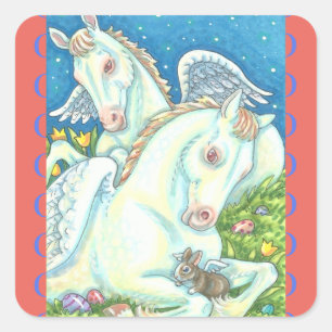 STICKER CARRÉ BUNNY & COLT ANGELS, BÂTONS DE CHEVAL DE PÂQUES DE