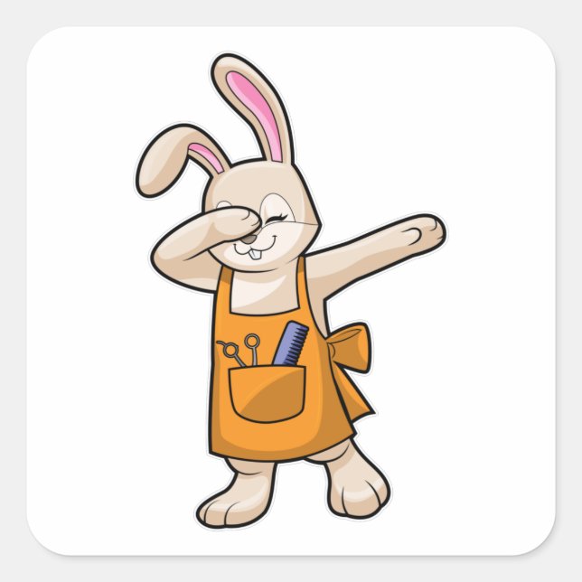 Sticker Carré Bunny comme coiffeur avec peigne et ciseaux (Devant)