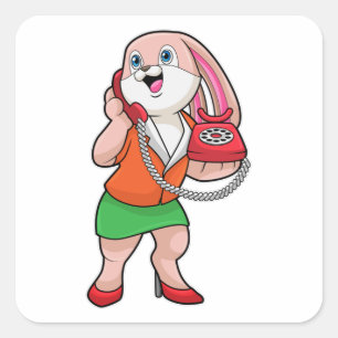 Sticker Carré Bunny comme secrétaire avec téléphone