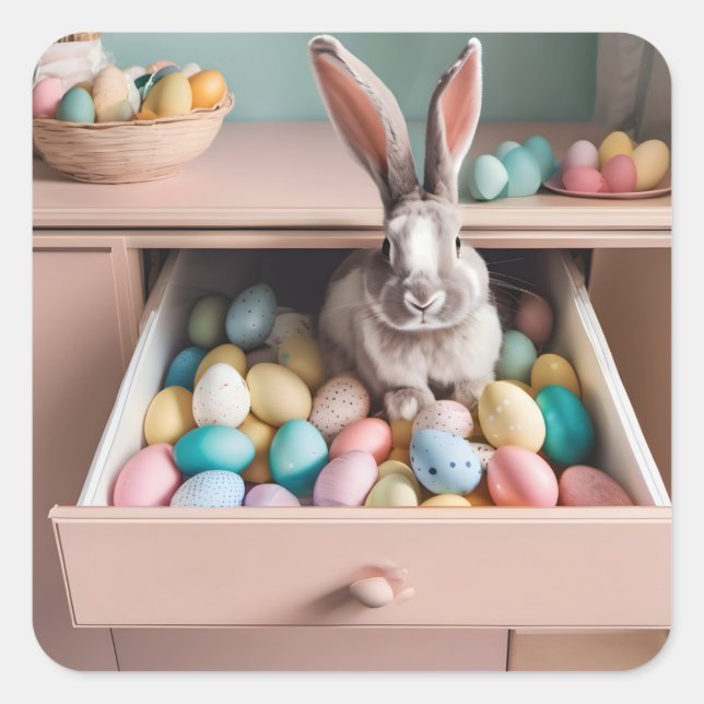 Sticker Carré Bunny de Pâques surprise (Devant)