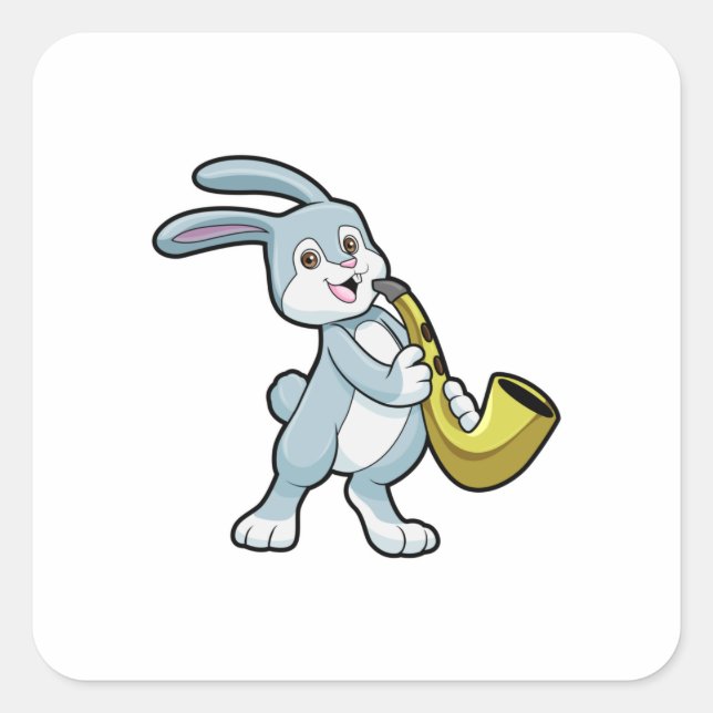 Sticker Carré Bunny en musique avec saxophone (Devant)