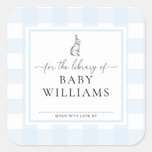 Sticker Carré Bunny En vichy Bleu Pour La Bibliothèque De Plaque
