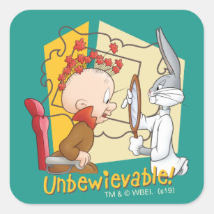 Sticker Carré BUNNY™ et Elmer Fudd "Unbewievable" Barber BUGS