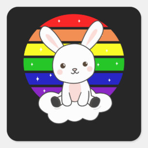 Sticker Carré Bunny Parties scintillant arc-en-ciel Kawaii Rabbi
