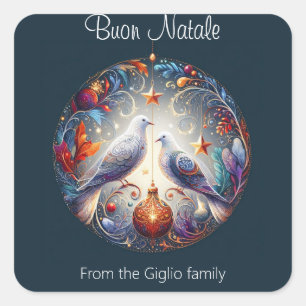 Sticker Carré Buon Natale 2 colombes fête de Noël italienne
