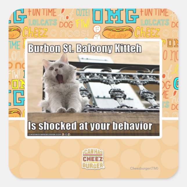Sticker Carré Burbon St Balcony Kitteh (Devant)