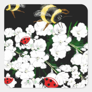 Sticker Carré Bureaux d'abeilles dramatiques et fleurs blanches