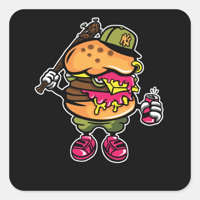 Sticker Carré Burger Bastard (Devant)