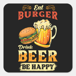 Sticker Carré Burger Et Bière