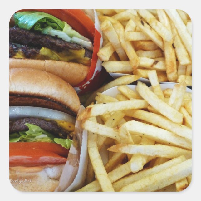 Sticker Carré Burgers en frites (Devant)