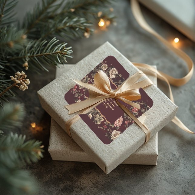 Sticker Carré Burgundy Chinoiserie Christmas Romantic Wedding (Burgundy Chinoiserie Christmas Romantic Wedding Square Sticker)