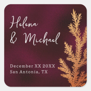 Sticker Carré Burgundy et cuivre Hiver Mariage Pine Branche