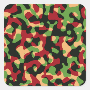 Sticker Carré Burgundy Green Camouflage noir Armée Patter tissu