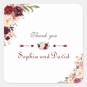 Sticker Carré Burgundy Marsala Blush Floral Mariage