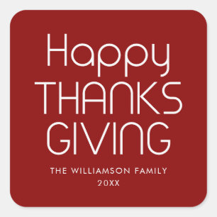 Sticker Carré Burgundy Rouge Joyeux Thanksgiving Nom Personnalis