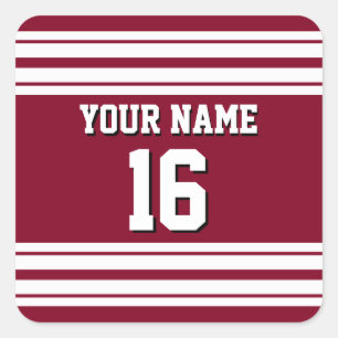 Sticker Carré Burgundy White Team Jersey Numéro personnalisé Nom